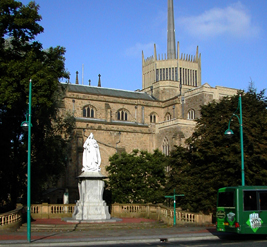 Blackburn Cathedral and statue of Queen Victoria
